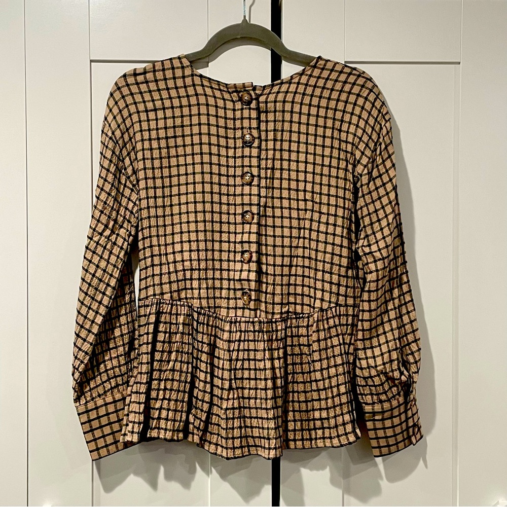 NWT Madewell Button-back Peplum Window Pane Top XS